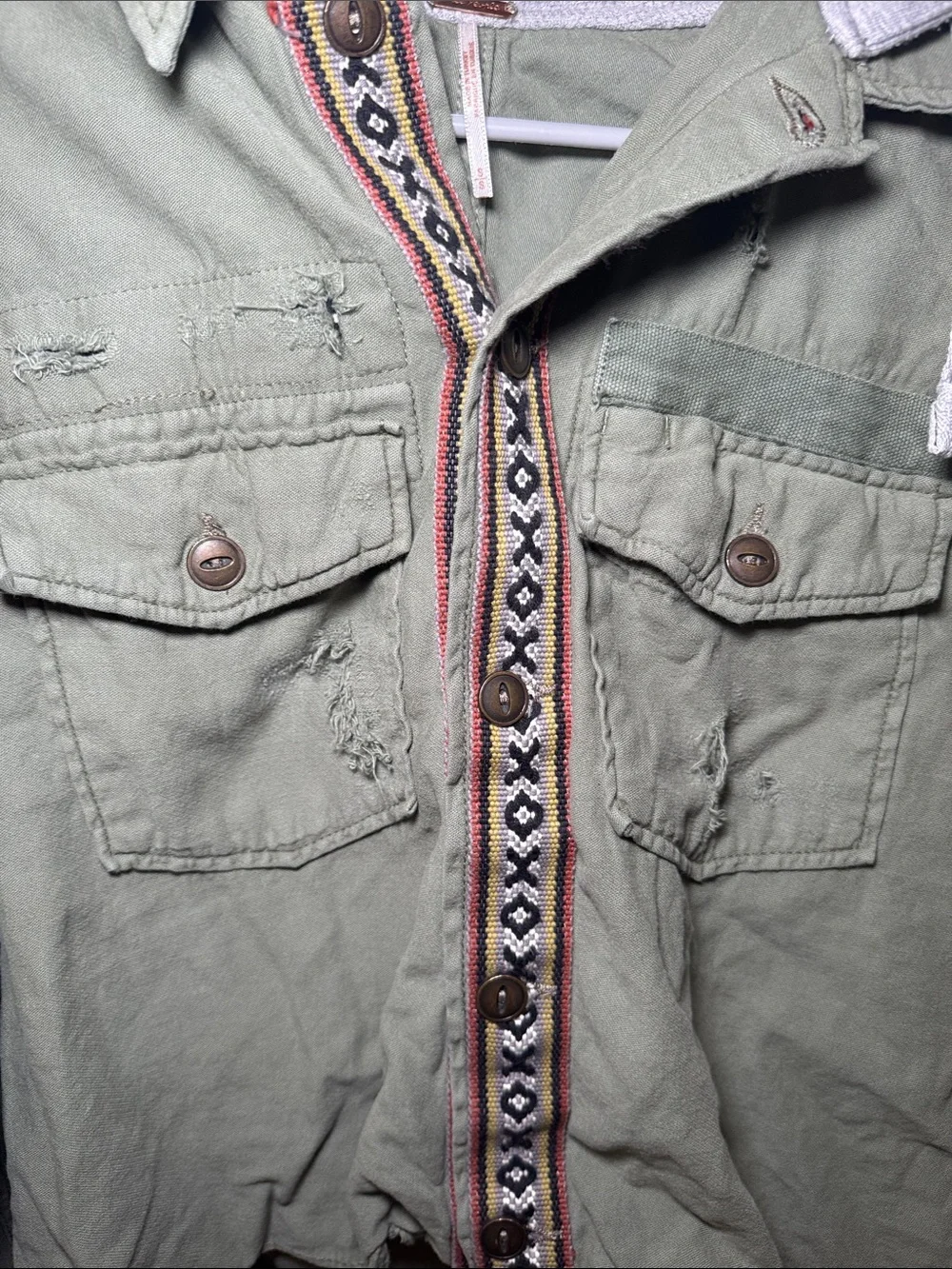 Free people Olive Green Hooded Jacket with Embroidered Trim size S - Picture 6 of 9